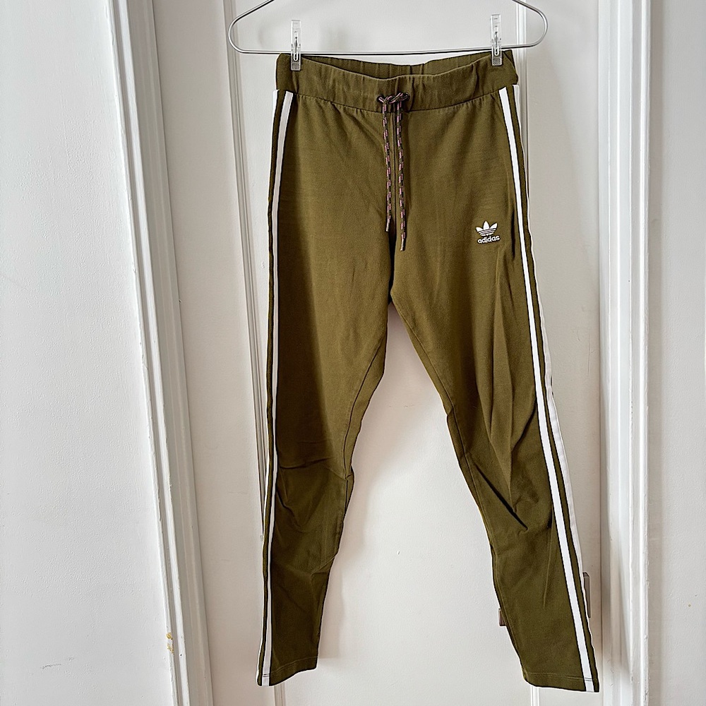 Adidas Originals Khaki White 3 Stripe Pink String leggings